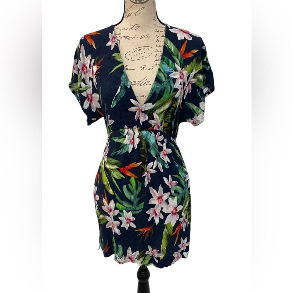 Lauren Ralph Lauren Navy Tropical Floral Surplice Dress Size XS